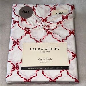 Laura Ashley Christmas Holiday Red Bow Ribbons Sheet Set - Full